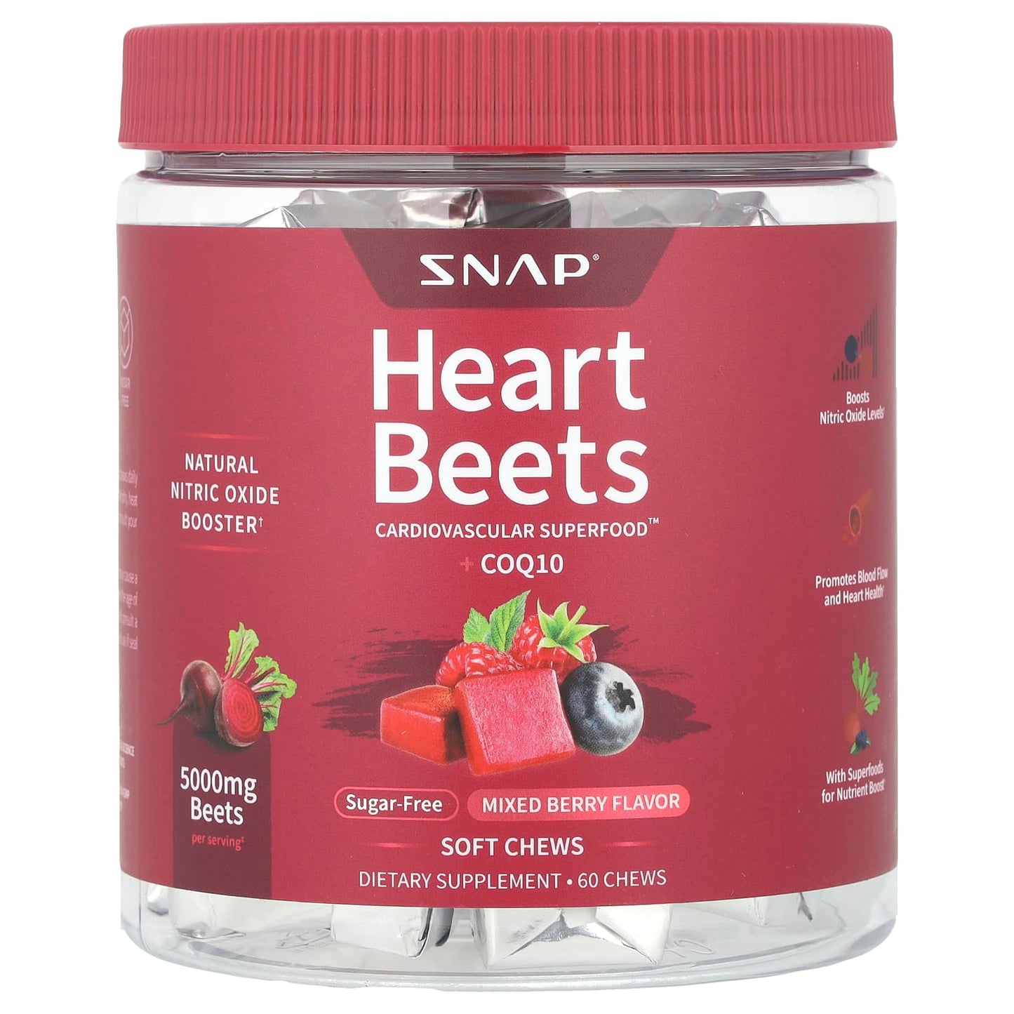 Snap Supplements, Heart Beets + CoQ10, Mixed Berry, 60 Soft Chews - Image 1