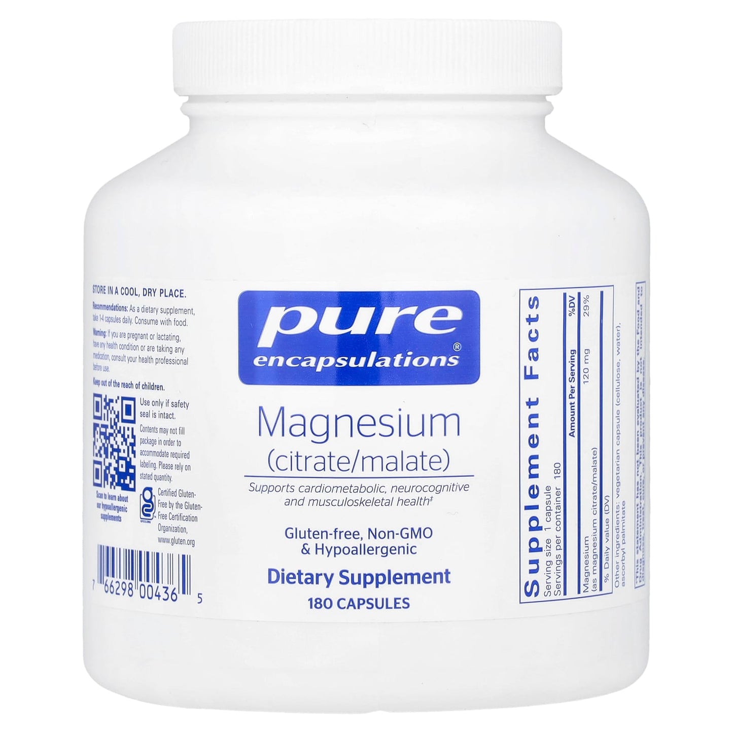 Pure Encapsulations, Magnesium (Citrate/Malate), 180 Capsules - Image 1