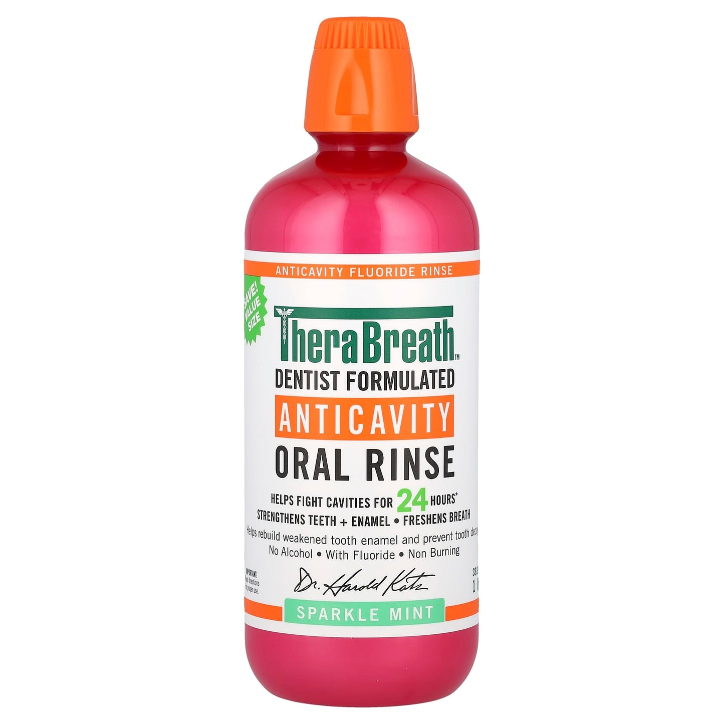 TheraBreath, Anticavity Oral Rinse, Sparkle Mint, 33.8 fl oz (1 l) - Image 1