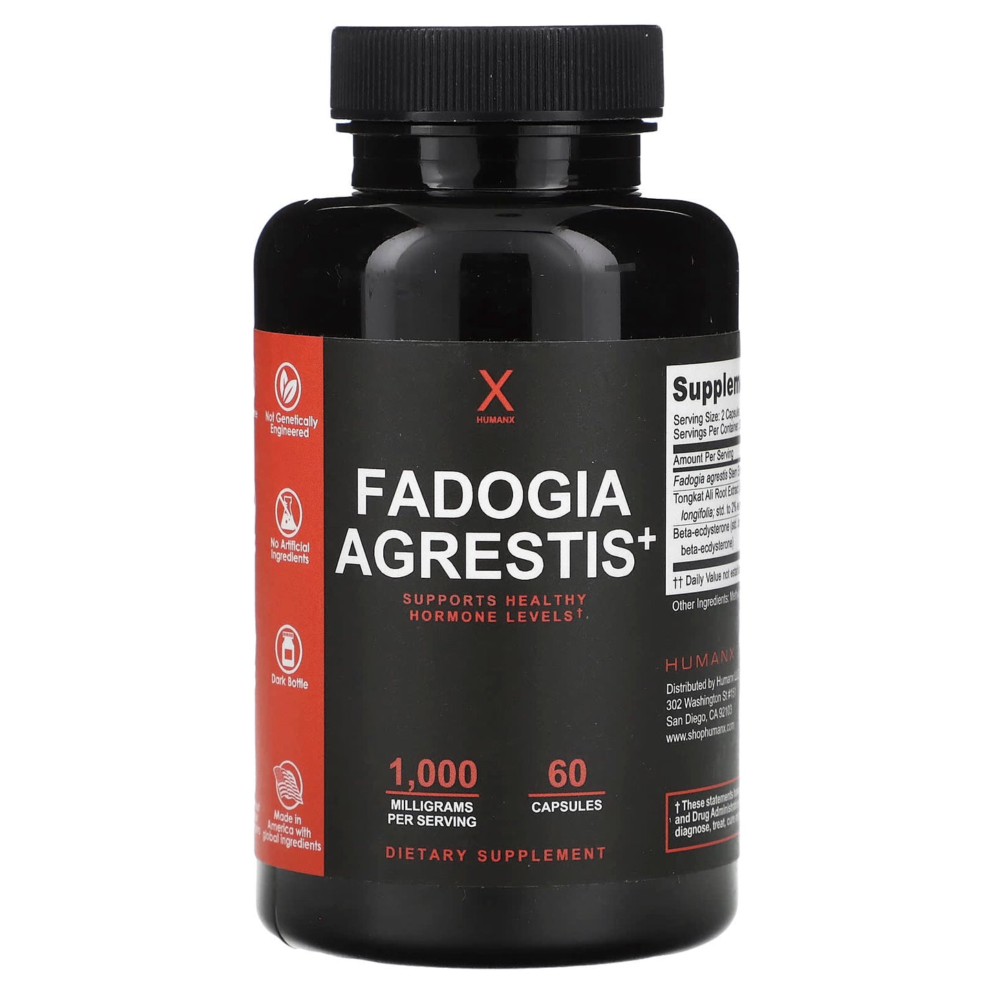 Humanx Fadogia Agrestis+ Dietary Supplement for Healthy Hormones, 60 Capsules - Image 1