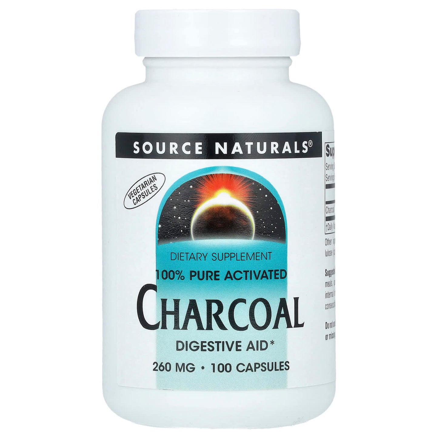 Source Naturals, 100% Pure Activated Charcoal, 260 mg , 100 Capsules - Image 1