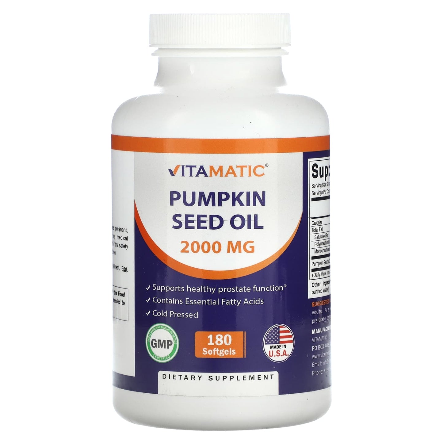 Vitamatic, Pumpkin Seed Oil, 2,000 mg, 180 Softgels (1,000 mg per Softgel) - Image 1