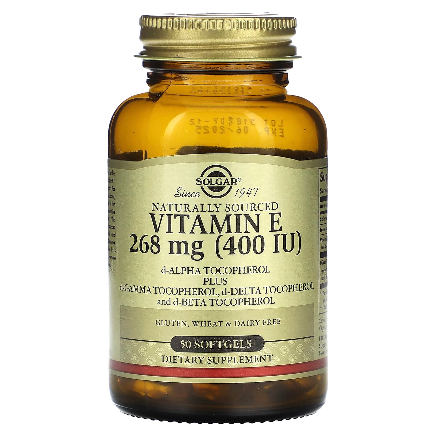 Solgar, Naturally Sourced Vitamin E, 268 mg (400 IU), 50 Softgels - Image 1
