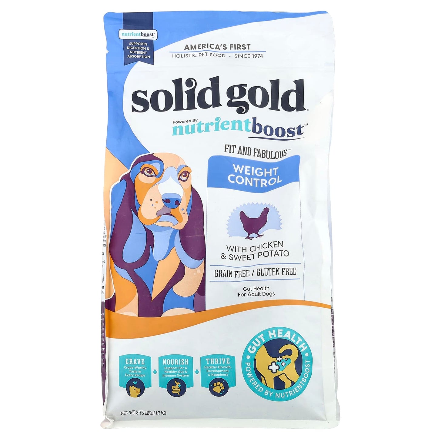 Solid Gold, Fit and Fabulous™ Weight Control, For Adult Dogs, Chicken & Sweet Potato, 3.75 lbs (1.7 kg) - Image 1