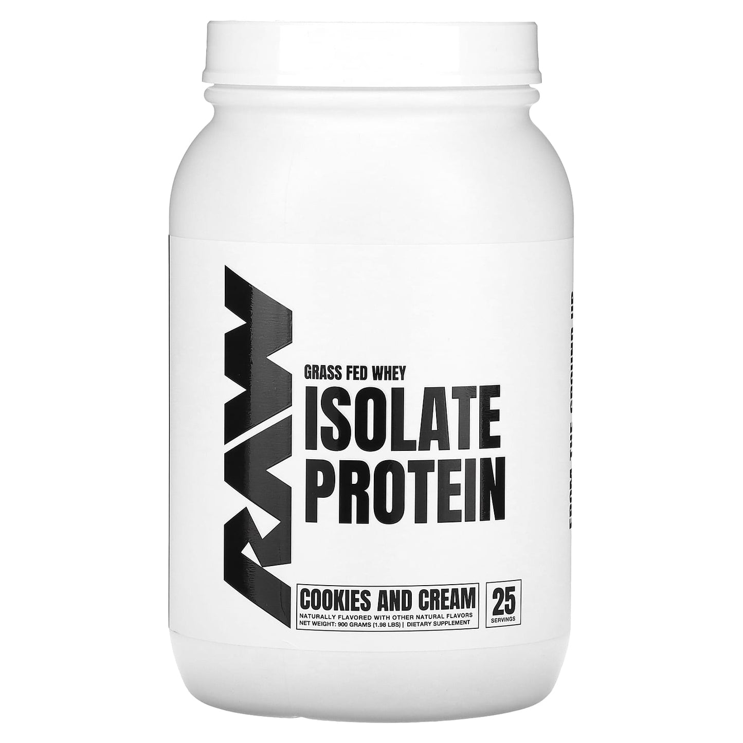 Raw Nutrition, Grass Fed Whey Isolate Protein, Cookies and Cream, 1.98 lbs (900 g) - Image 1