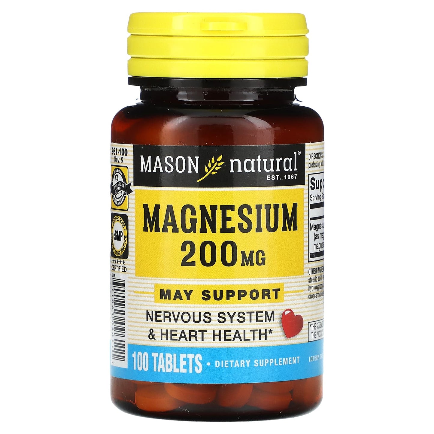 Mason Natural, Magnesium, 200 mg, 100 Tablets - Image 1