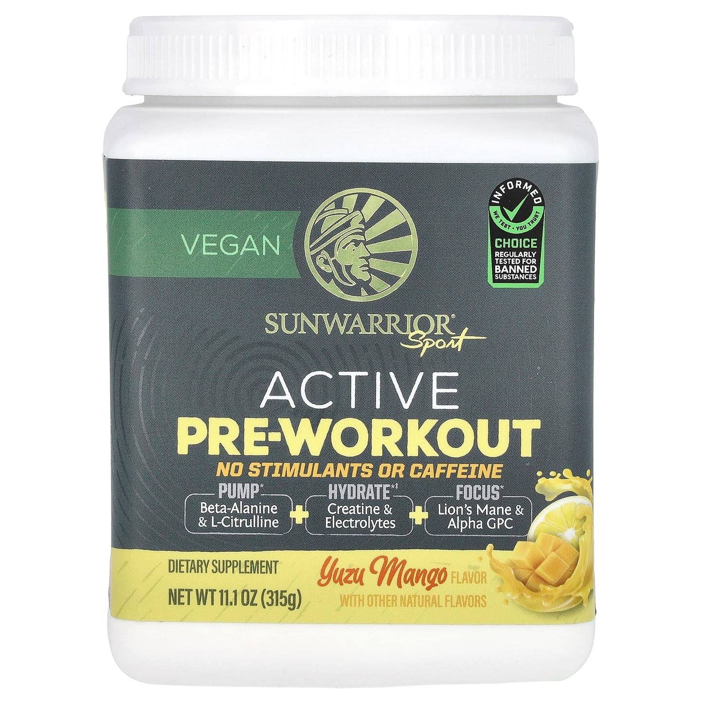 Sunwarrior, Sport, Active Pre-Workout, No Stimulants or Caffeine, Yuzu Mango, 11.1 oz (315 g) - Image 1