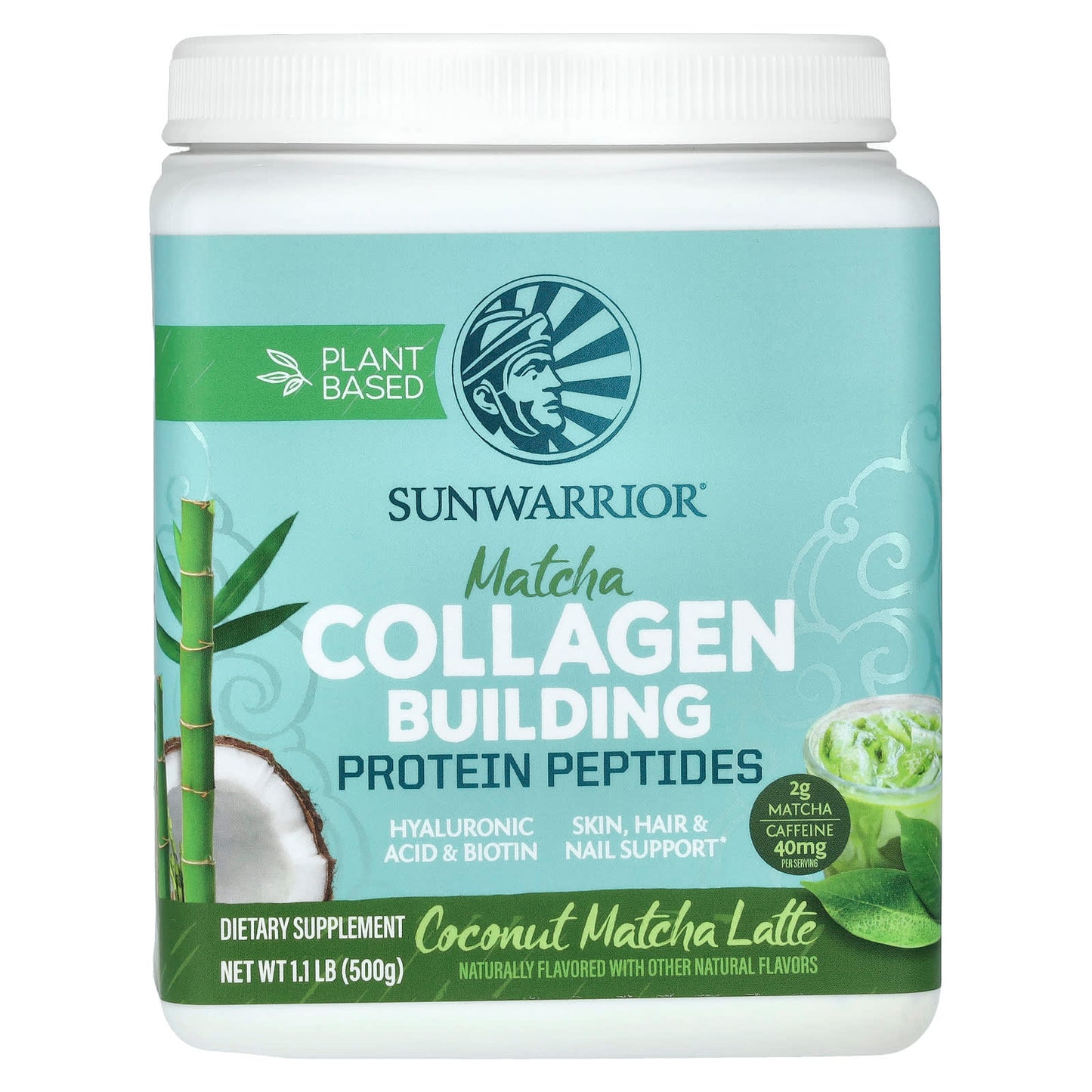 Sunwarrior, Collagen Building Protein Peptides, Coconut Matcha Latte, 1.1 lb (500 g) - Image 1