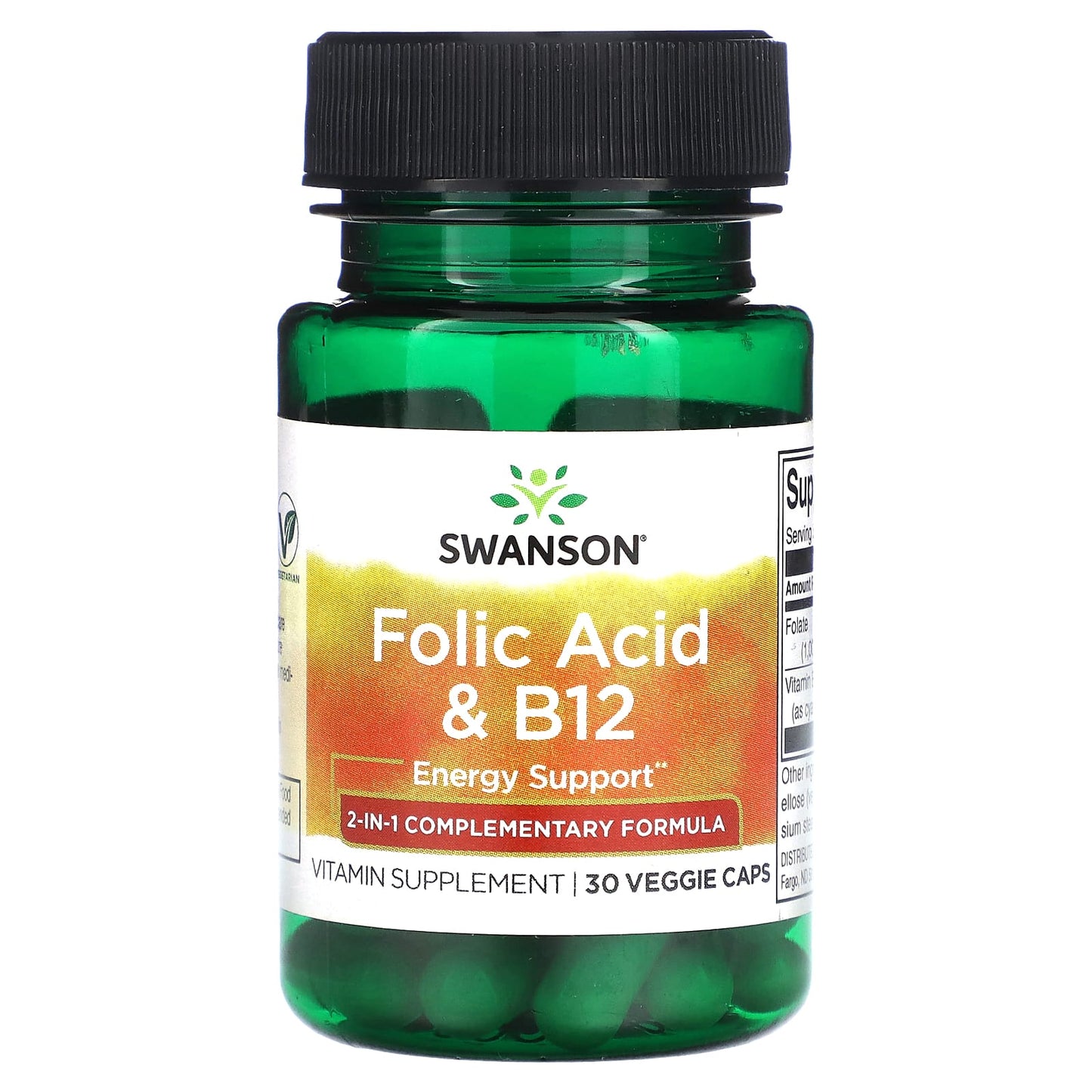 Swanson, Folic Acid & B12, 30 Veggie Caps - Image 1