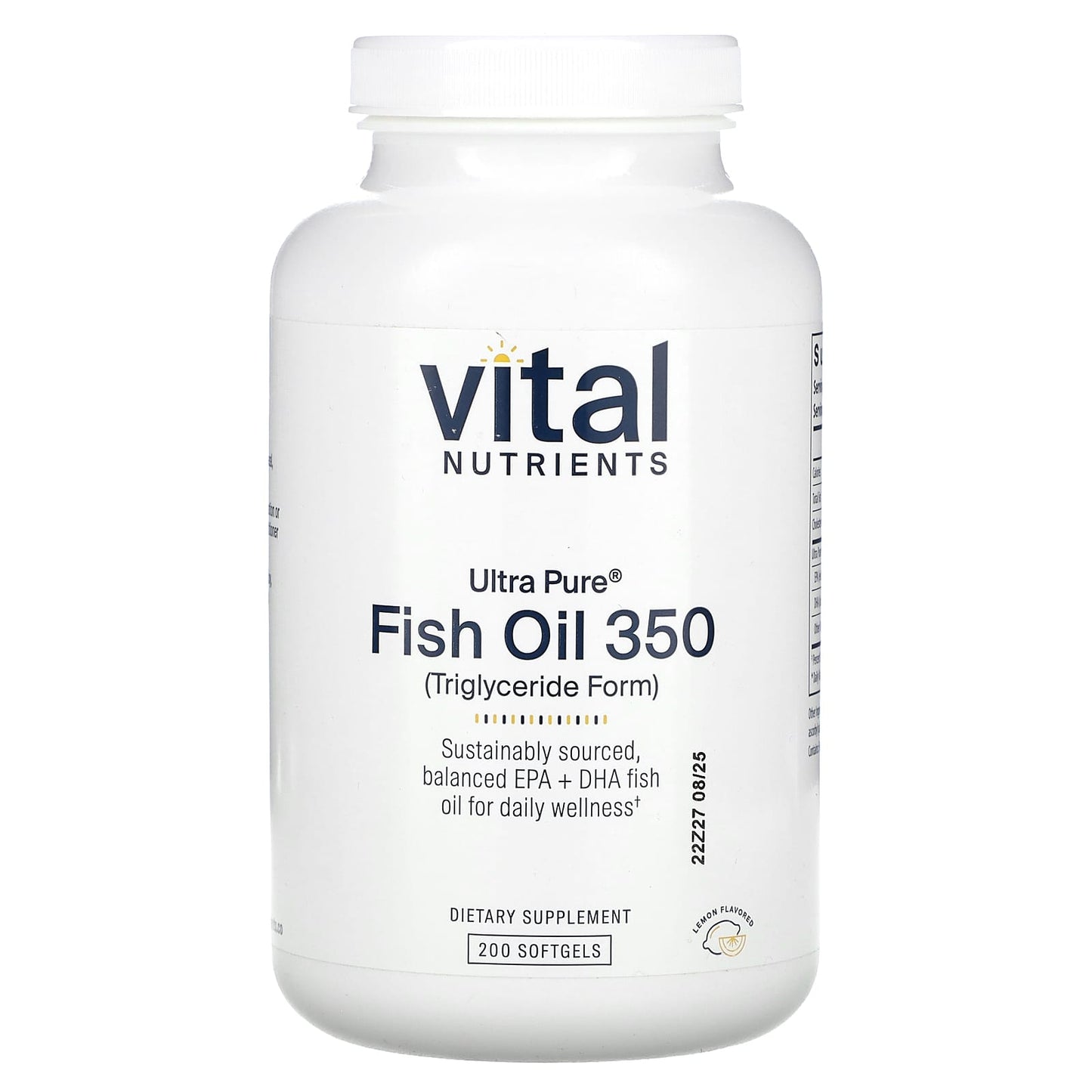 Vital Nutrients, Ultra Pure, Fish Oil 350, Lemon, 200 Softgels - Image 1