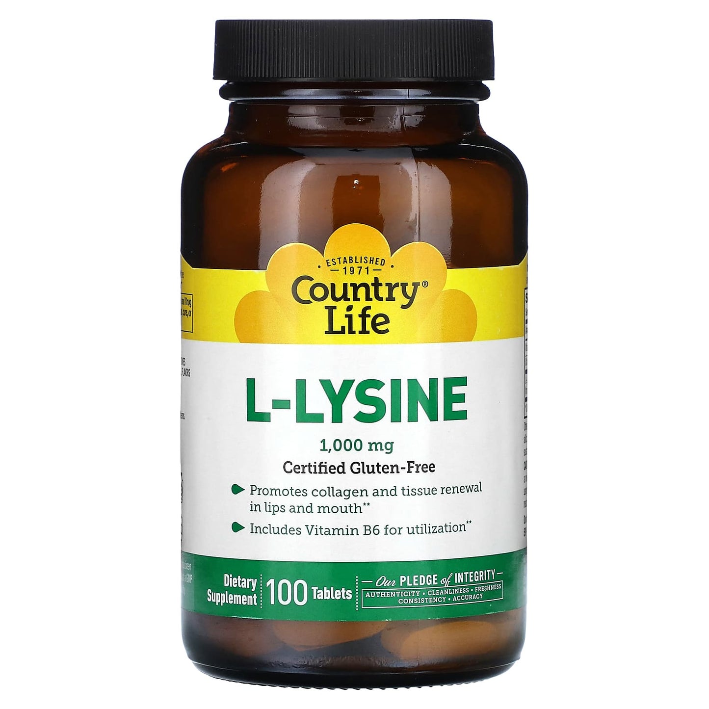 Country Life L-Lysine 100 Tablets for Collagen Renewal & Skin Health - Image 1