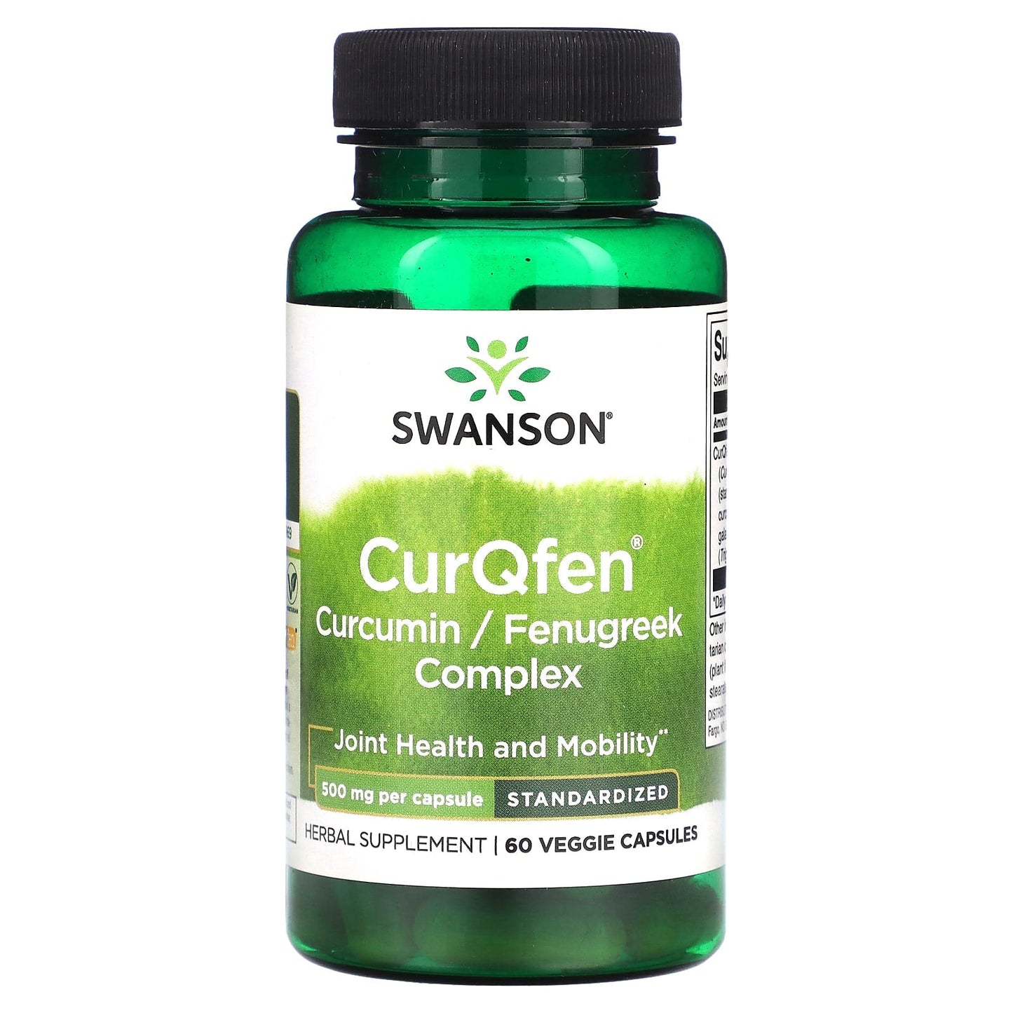 Swanson, CurQfen Curcumin/Fenugreek Complex, Standardized, 500 mg, 60 Veggie Capsules - Image 1