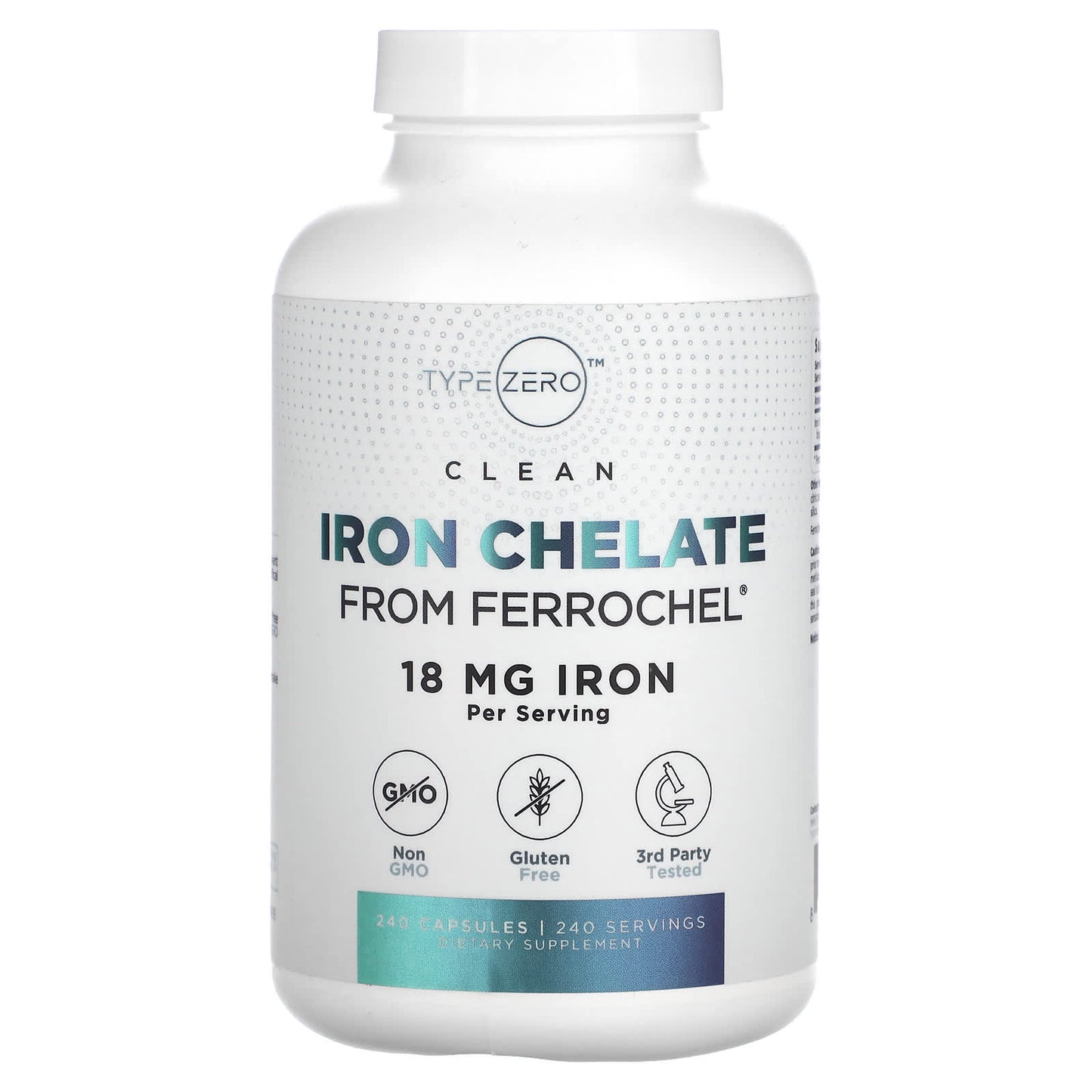 TypeZero, Clean, Iron Chelate , 18 mg, 240 Capsules - Image 1