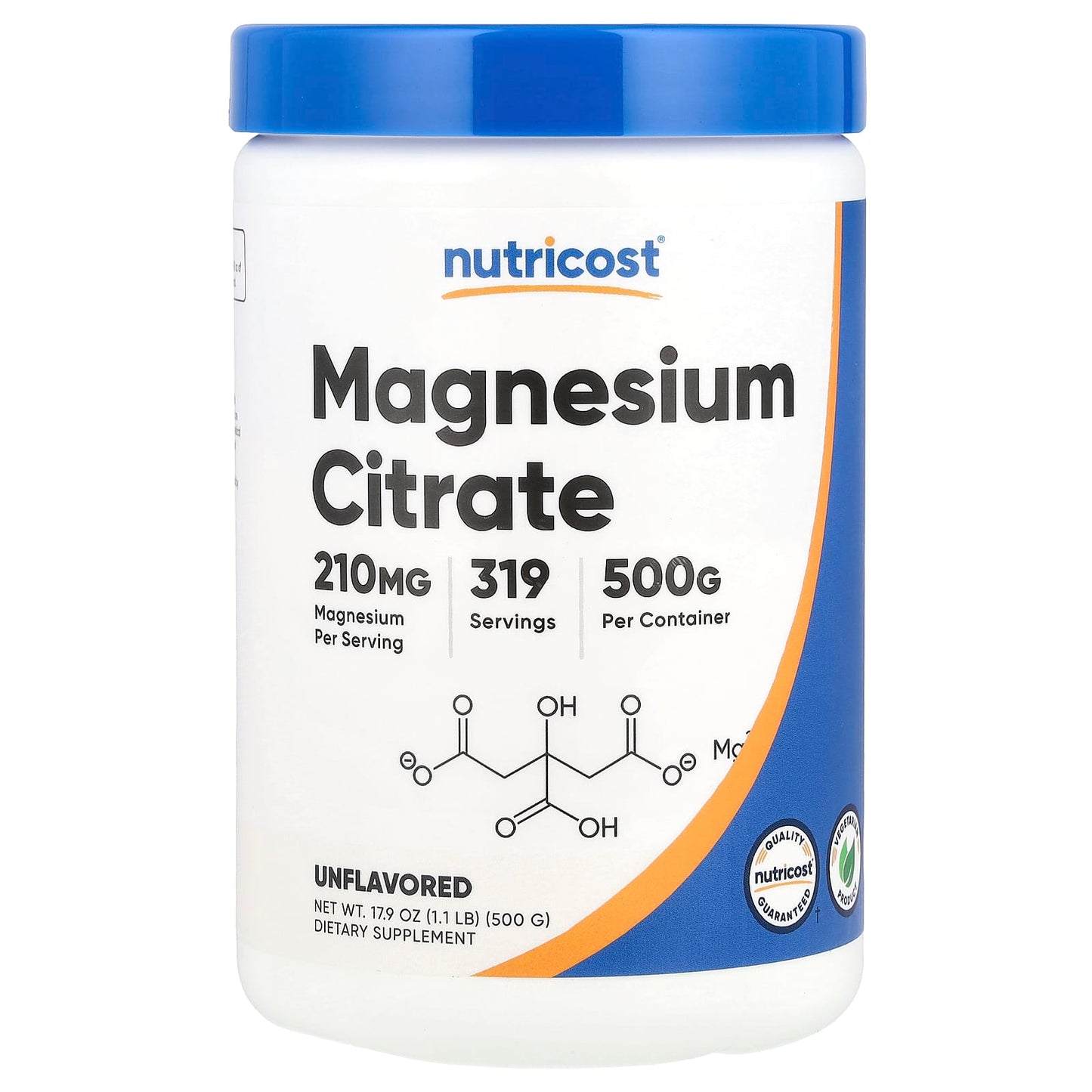 Nutricost, Magnesium Citrate, Unflavored , 210 mg, 17.9 oz (500 g) - Image 1