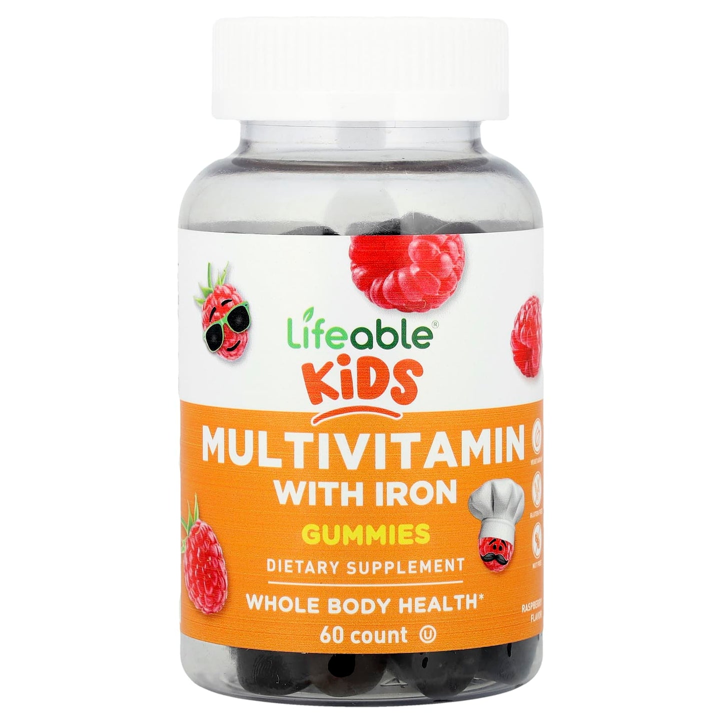Lifeable, Kids, Multivitamin With Iron Gummies, Raspberry, 60 Gummies - Image 1