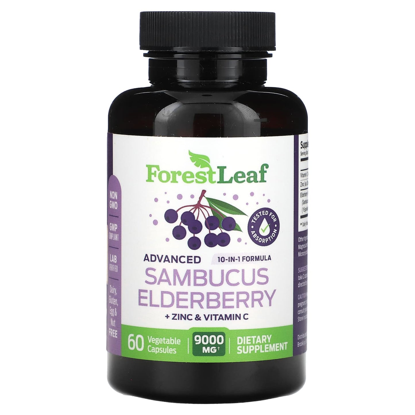 Advanced Sambucus Elderberry Supplement with Zinc & Vitamin C - 9,000 mg - 60 Capsules - Image 1