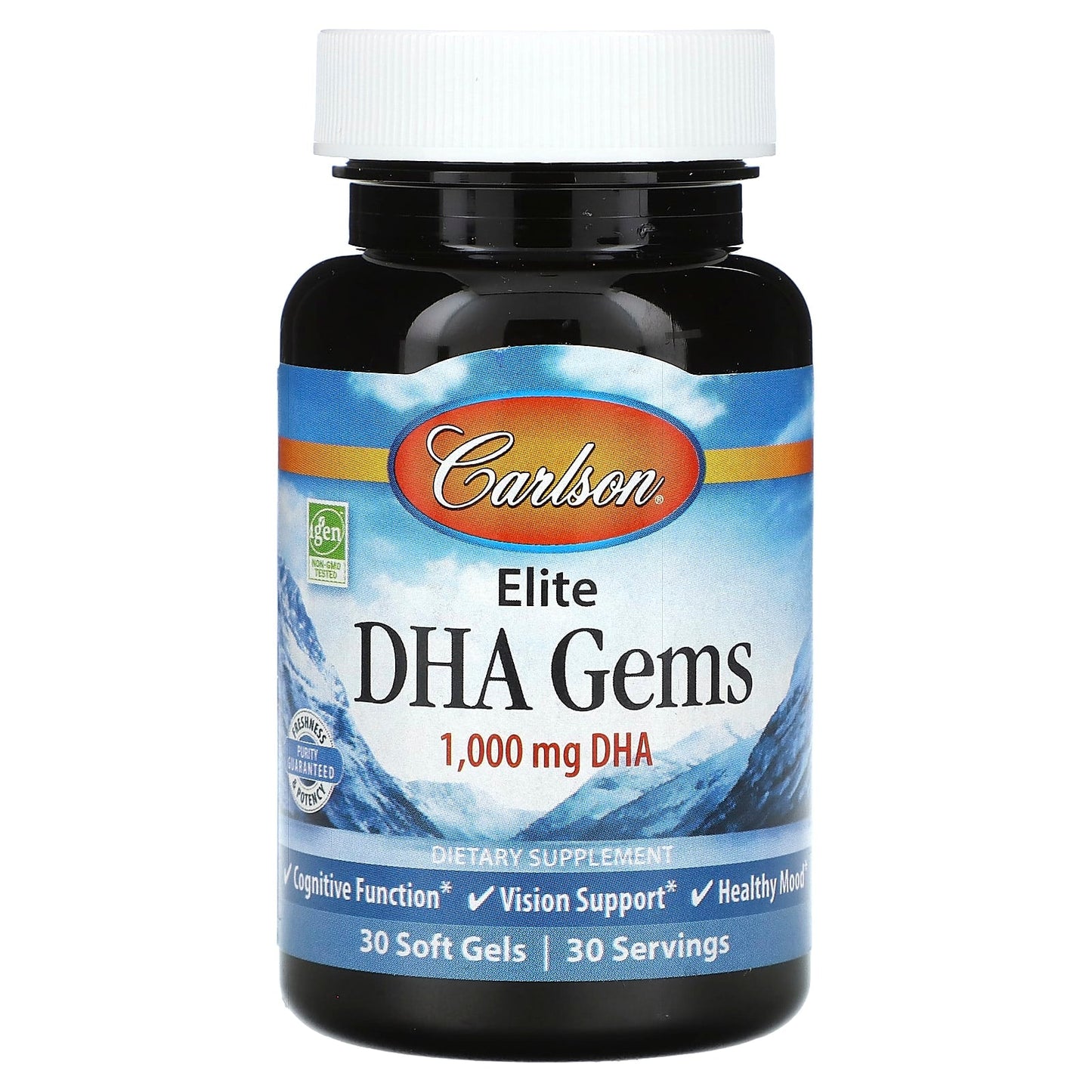 Carlson Elite DHA Gems, 1000mg Omega-3 Soft Gels, 30 Servings - Image 1