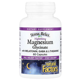 Natural Factors Stress-Relax Nighttime Magnesium with Melatonin & GABA, 60 Capsu