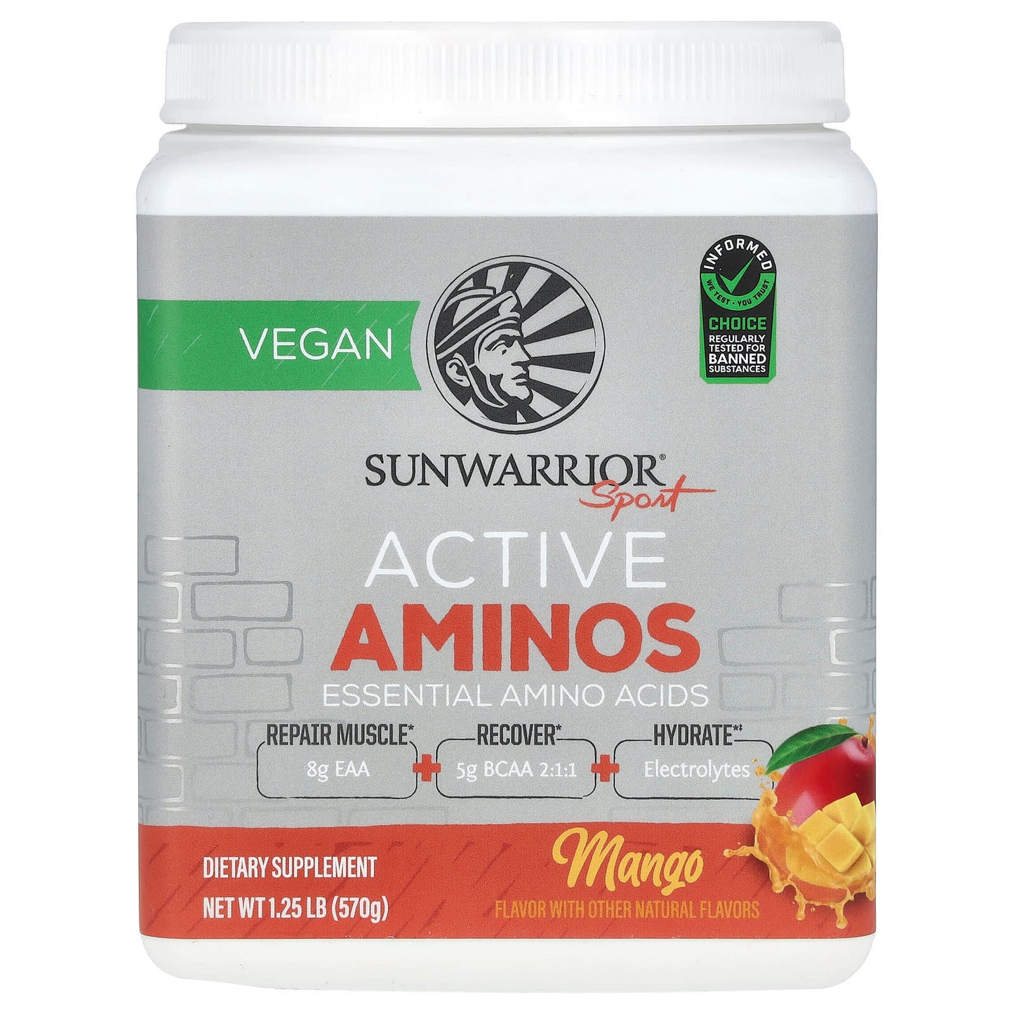 Sunwarrior, Sport, Active Aminos, Mango, 1.25 lb (570 g) - Image 1