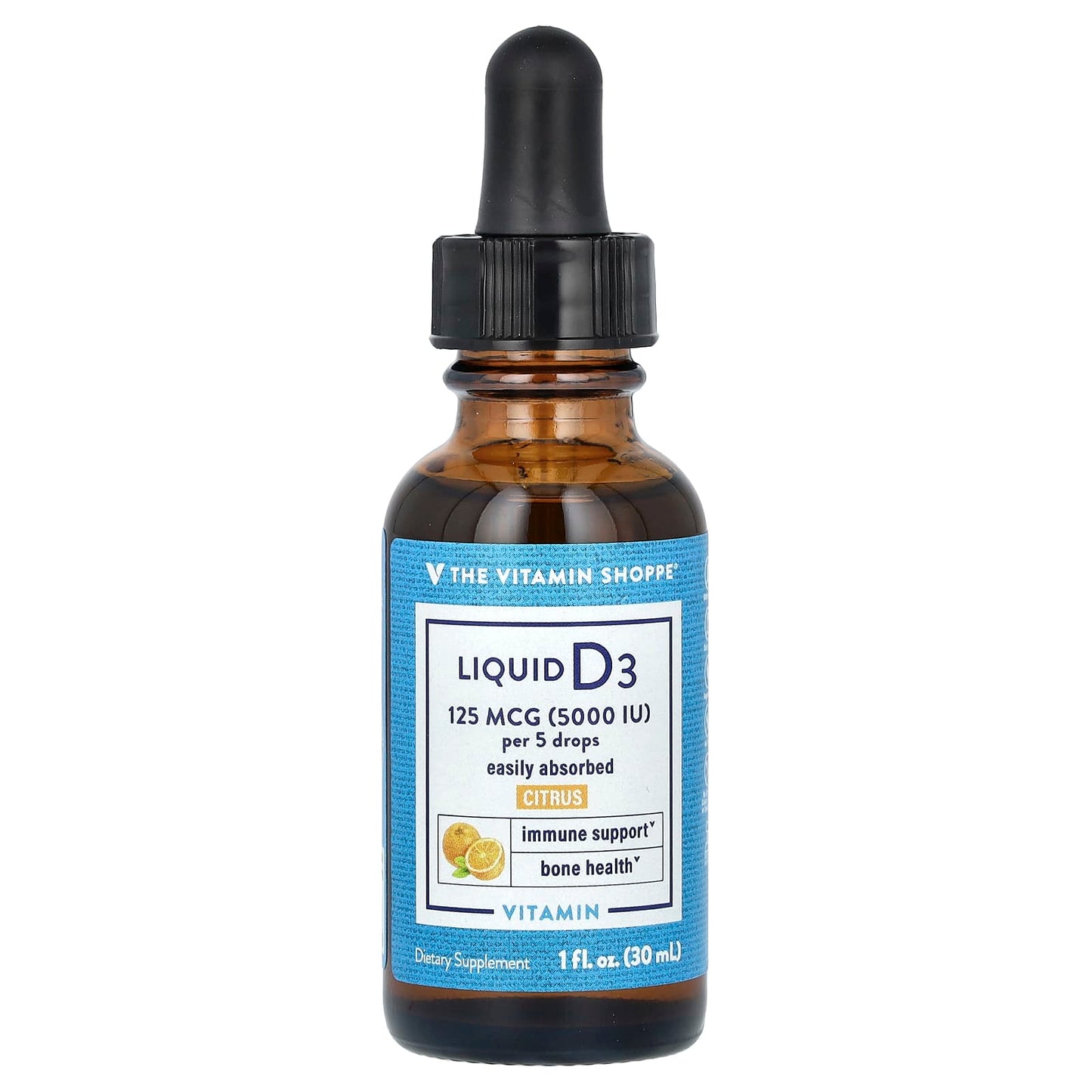 The Vitamin Shoppe, Liquid Vitamin D3, Citrus, 125 mcg (5,000 IU), 1 fl oz (30 ml) - Image 1