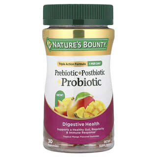 Nature's Bounty, Prebiotic + Postbiotic + Probiotic Gummies, Tropical Mango, 30