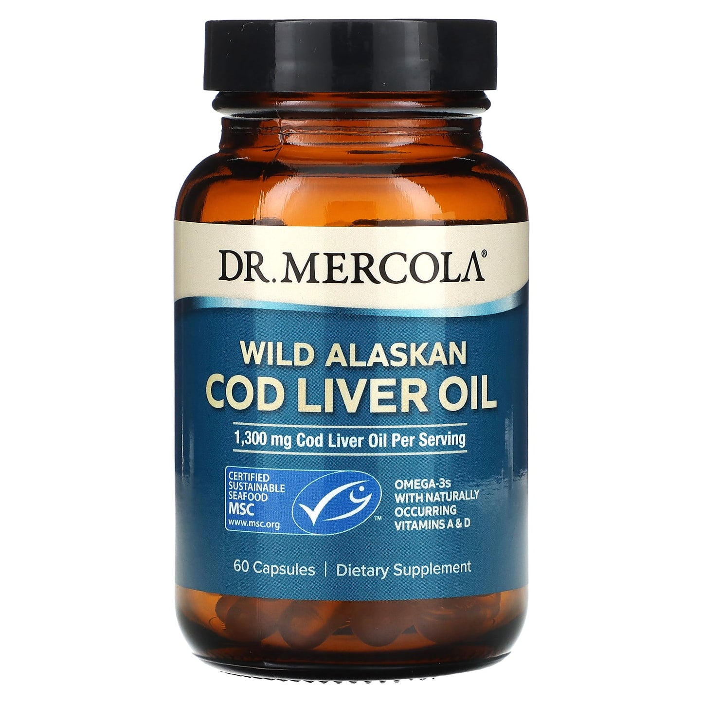 Dr. Mercola, Wild Alaskan Cod Liver Oil, 1,300 mg, 60 Capsules (650 mg per Capsule)