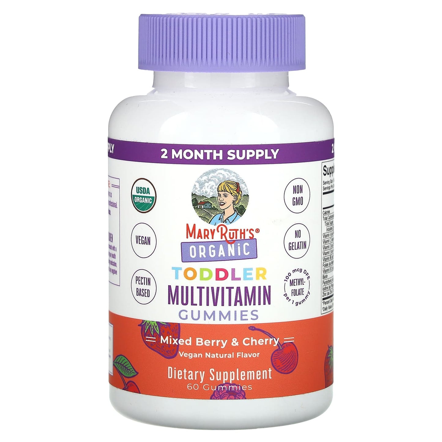 MaryRuth's, Organic Toddler Multivitamin Gummies, Mixed Berry & Cherry, 100 mcg DFE, 60 Gummies - Image 1