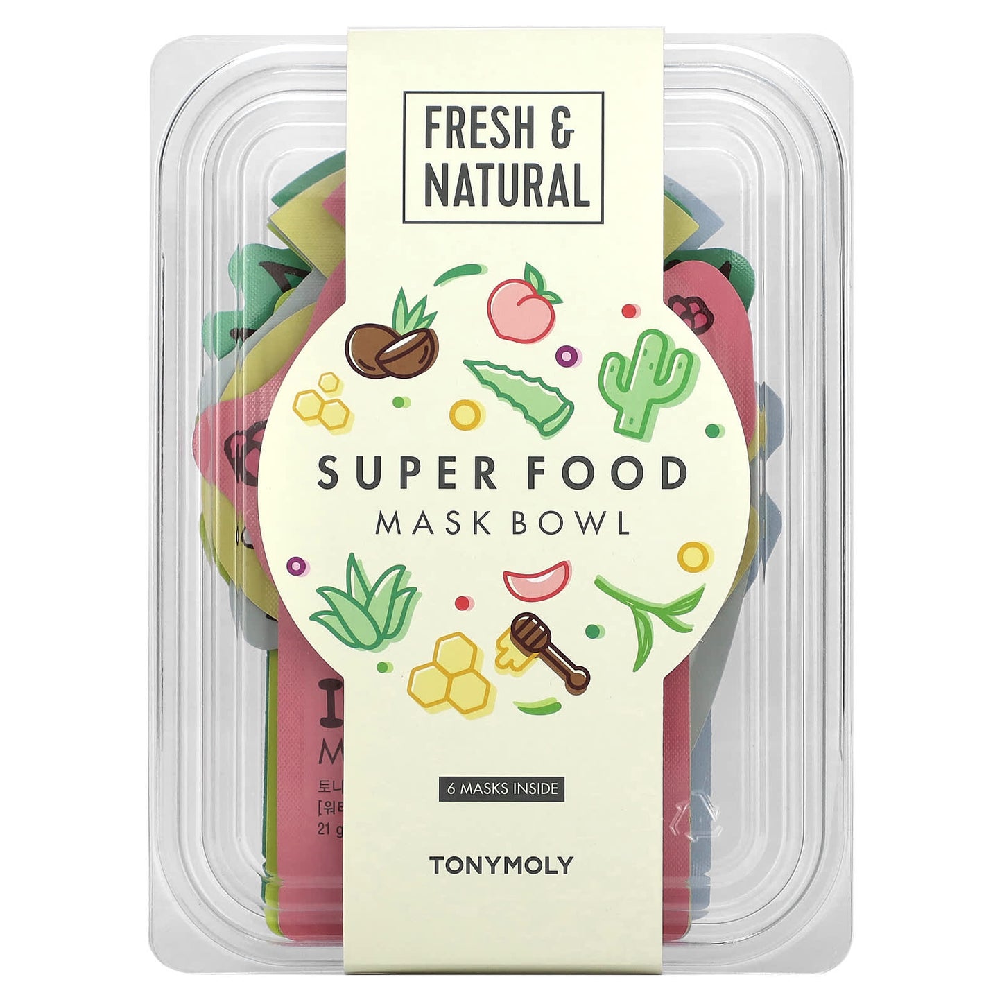 TonyMoly, Super Food Beauty Mask Bowl Set, 6 Sheets, 0.74 oz (21 g) Each - Image 2