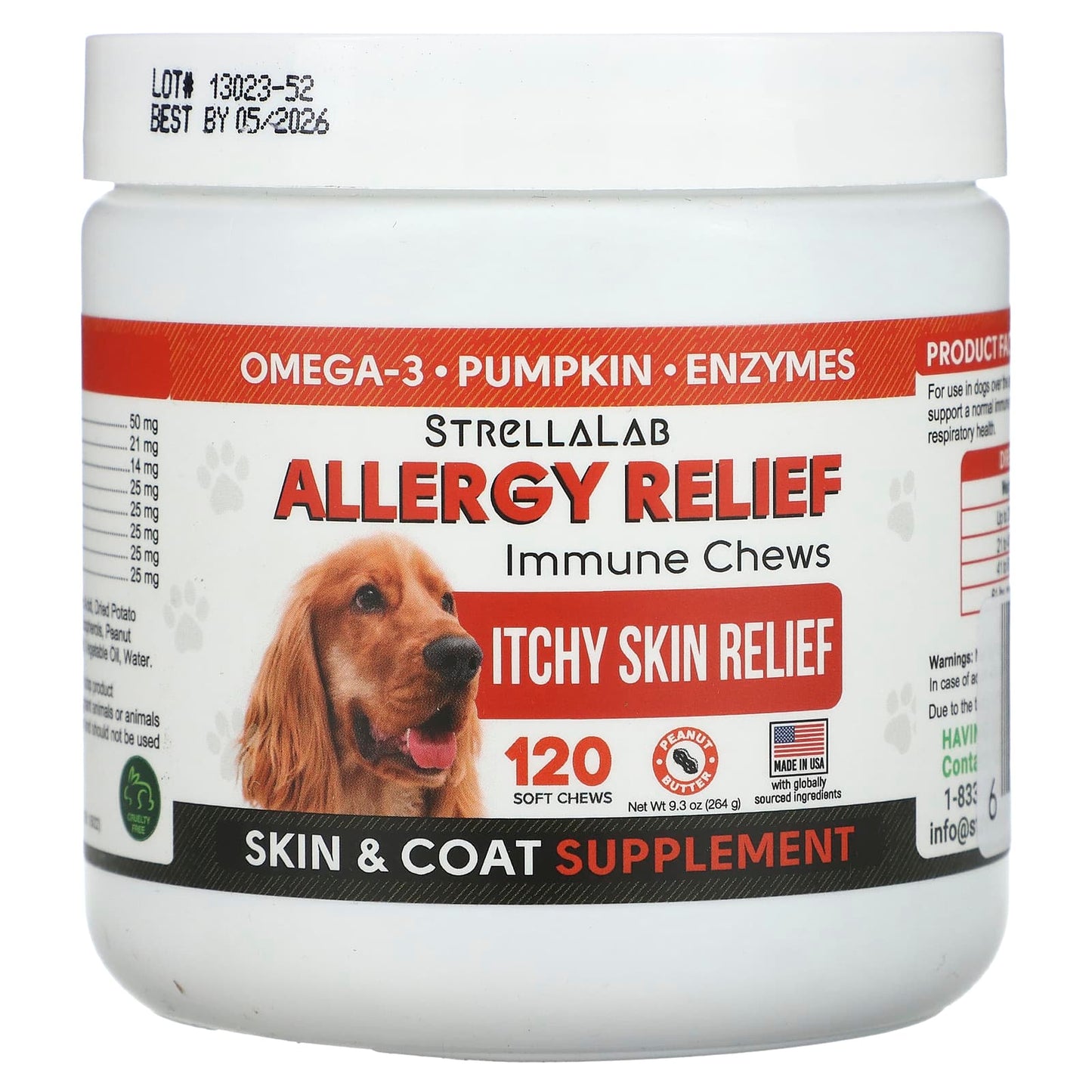 StrellaLab, Allergy Relief, Immune Chews, For Dogs, Peanut Butter, 120 Soft Chews, 9.3 oz (264 g) - Image 1