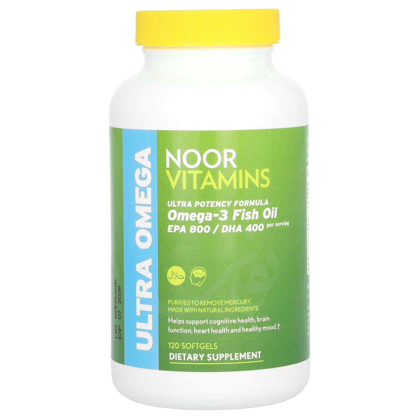 Noor Vitamins, Ultra Omega, Omega-3 Fish Oil, Ultra Potency Formula, 120 Softgels - Image 1