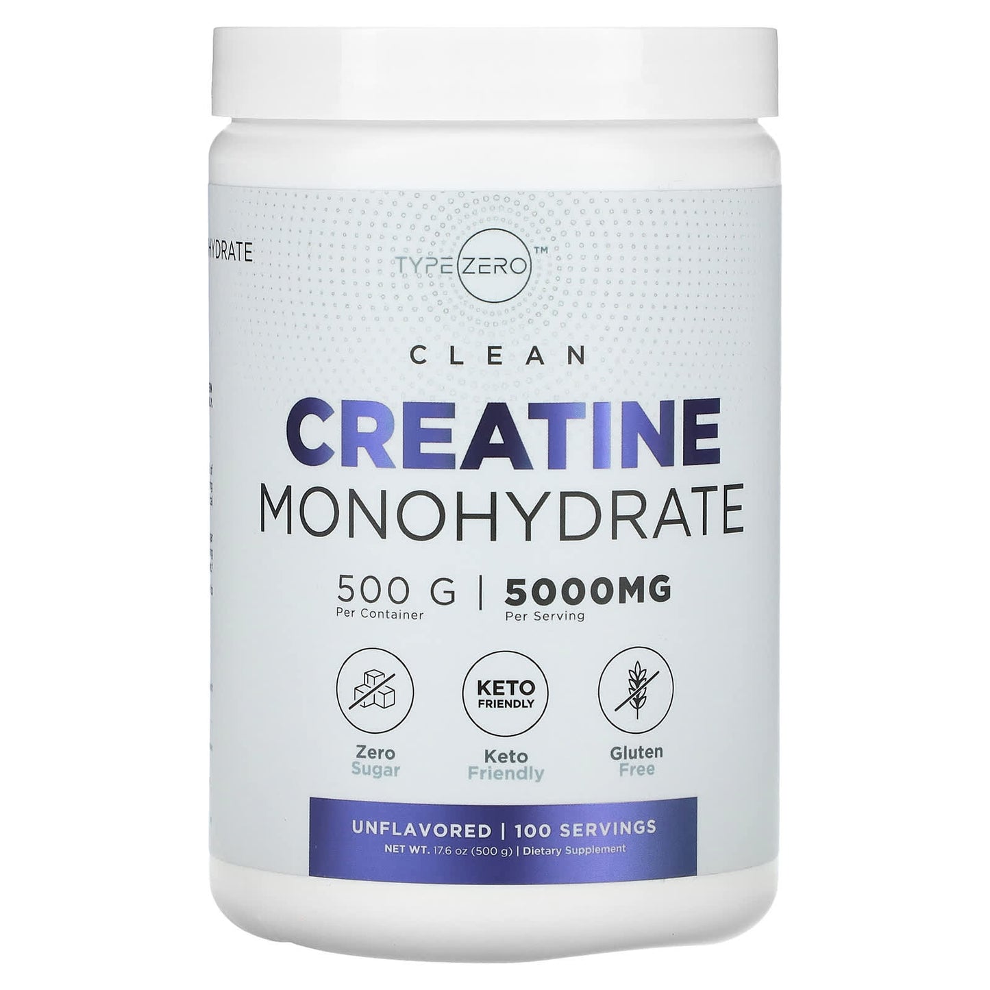 TypeZero, Clean, Creatine Monohydrate, Unflavored, 5,000 mg, 17.6 oz (500 g) - Image 1