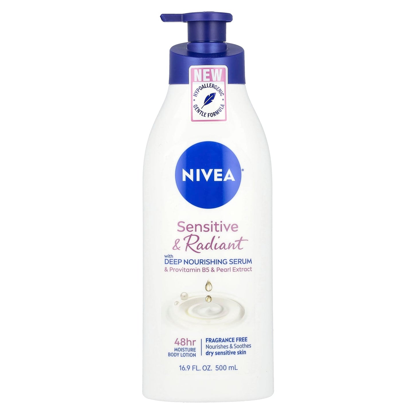 Nivea, Sensitive & Radiant Body Lotion, Fragrance Free, 16.9 fl oz (500 ml) - Image 1