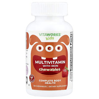 VitaWorks Kids Multivitamin with Iron, 120 Chewables - Complete Nutrition for He