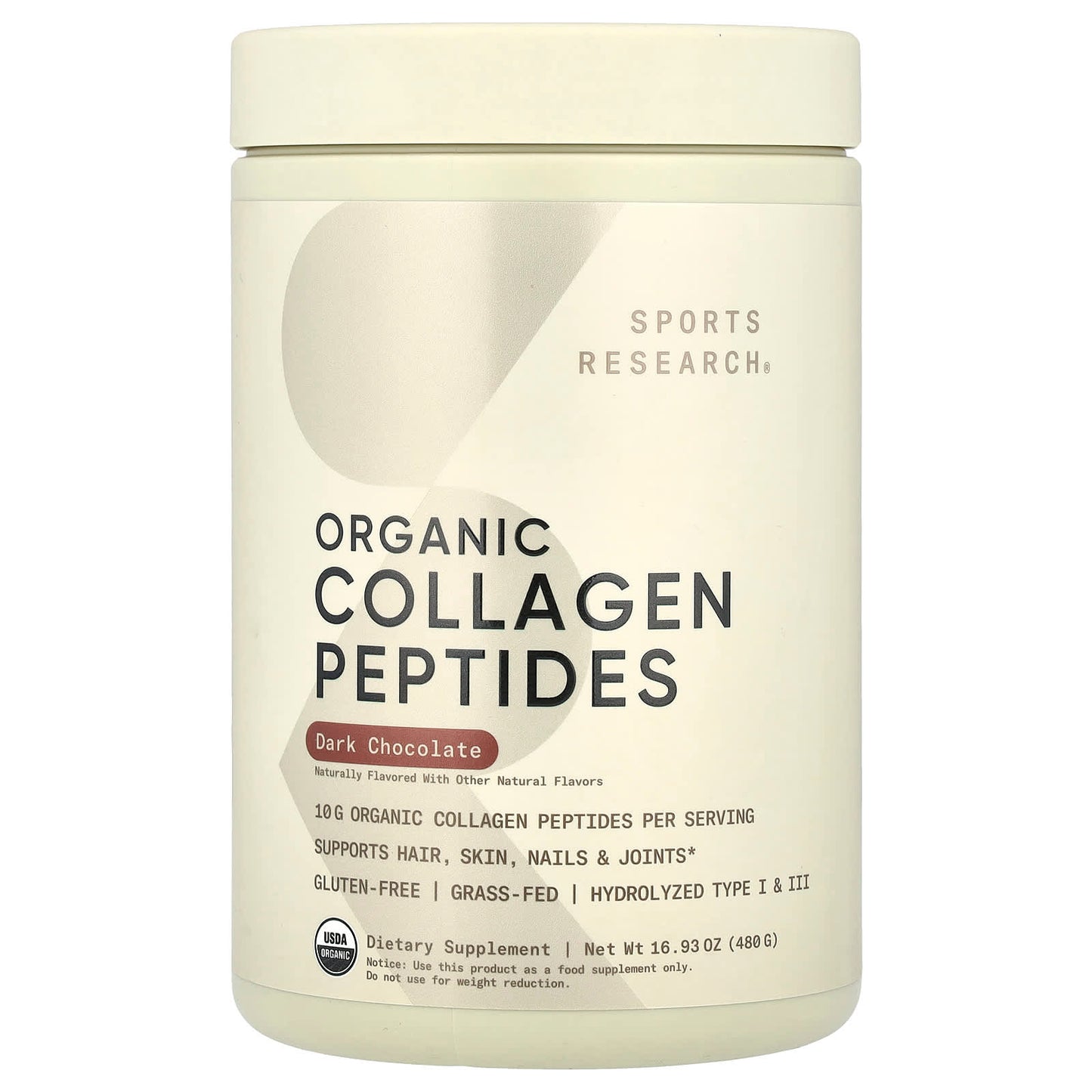Sports Research, Organic Collagen Peptides, Dark Chocolate, 16.93 oz (480 g) - Image 1