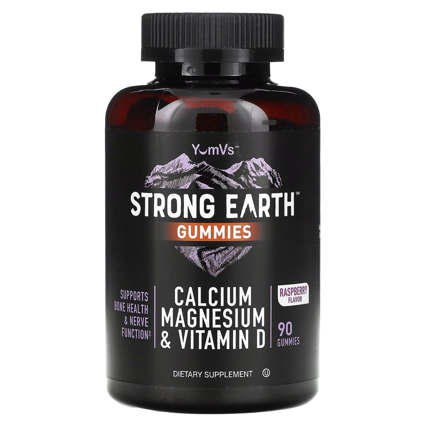 YumVs, Strong Earth Gummies, Calcium Magnesium & Vitamin D, Raspberry, 90 Gummies - Image 1