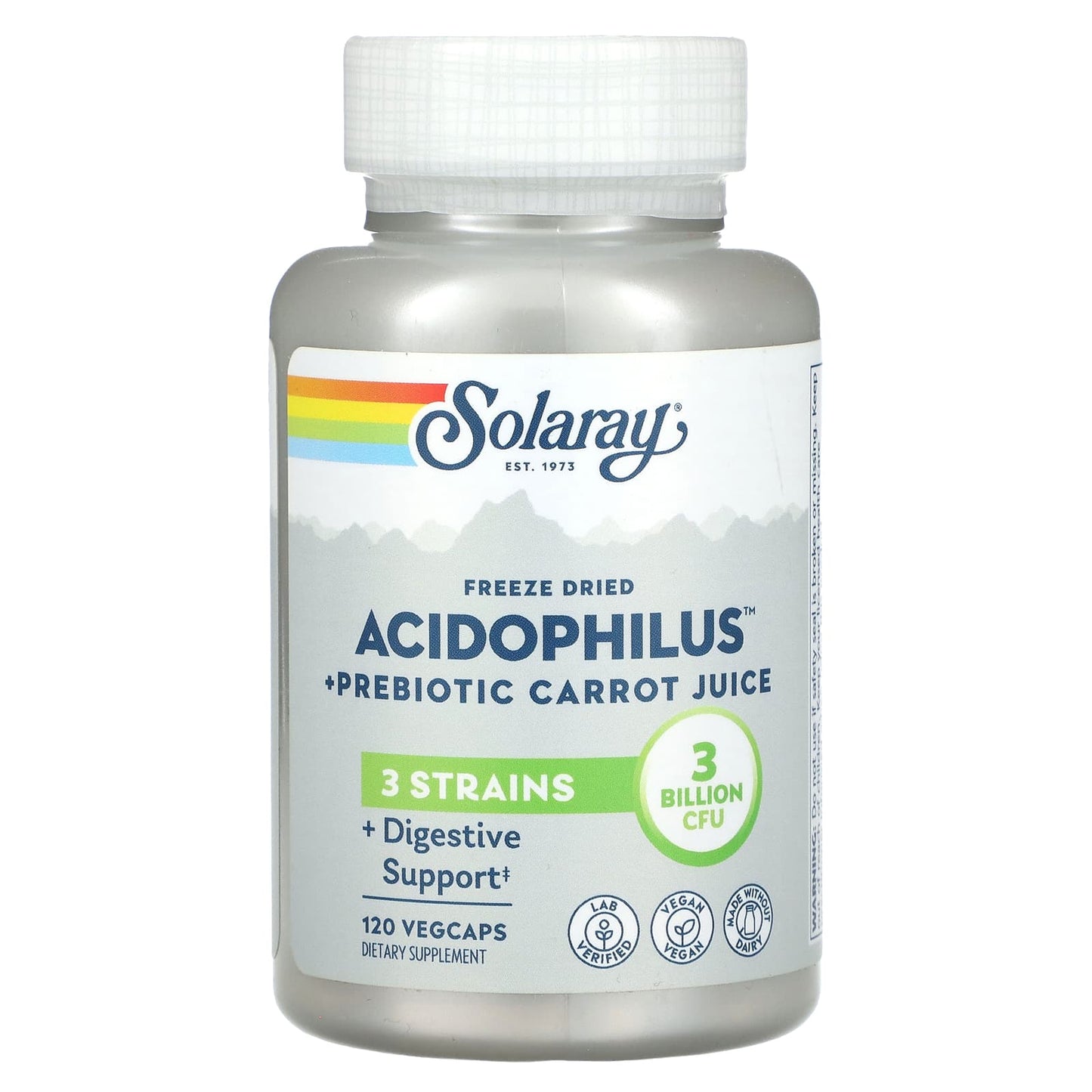 Solaray, Freeze Dried Acidophilus + Prebiotic Carrot Juice, 3 Billion CFU, 120 VegCaps - Image 1