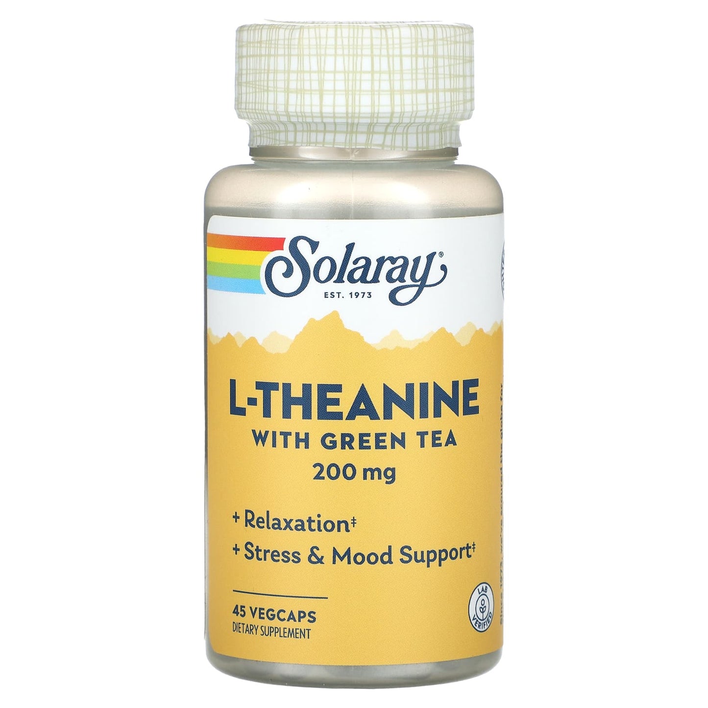 Solaray, L-Theanine With Green Tea, 200 mg, 45 VegCaps - Image 1