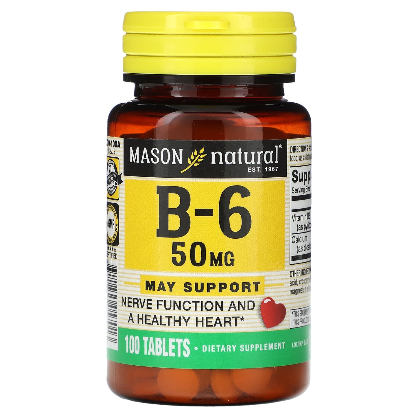 Mason Natural, B-6, 100 Tablets - Image 1
