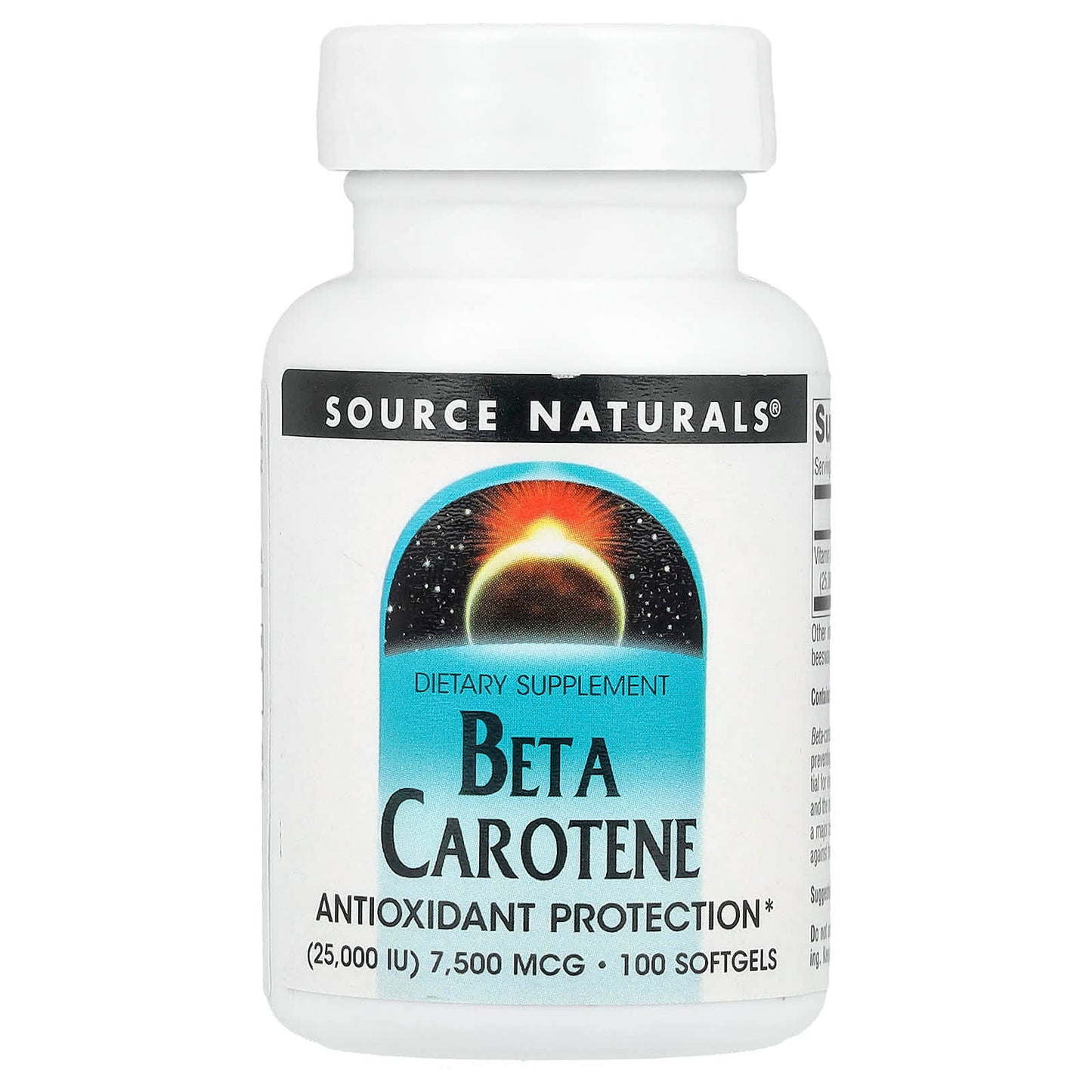 Source Naturals, Beta Carotene , 7,500 mcg (25,000 IU), 100 Softgels - Image 1