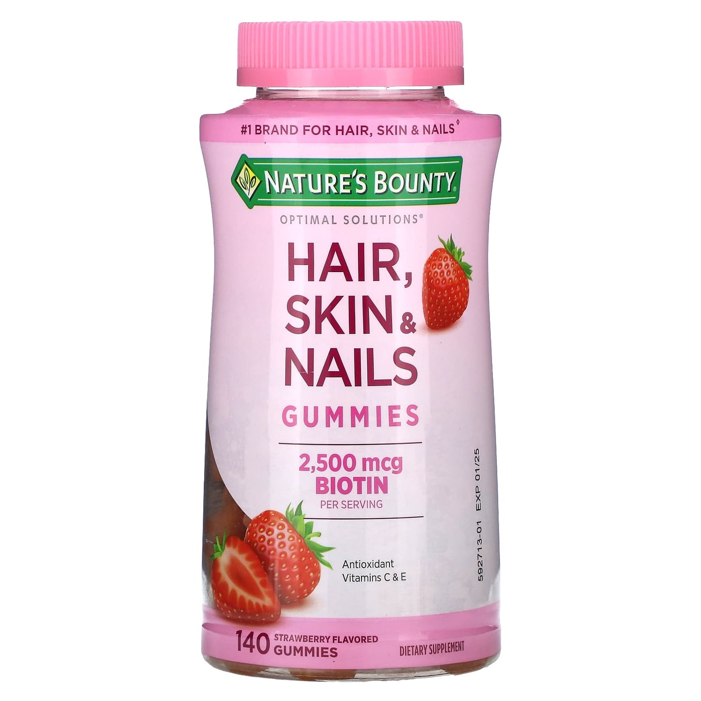 Nature's Bounty, Hair, Skin & Nails Gummies, Strawberry, 140 Gummies - Image 1