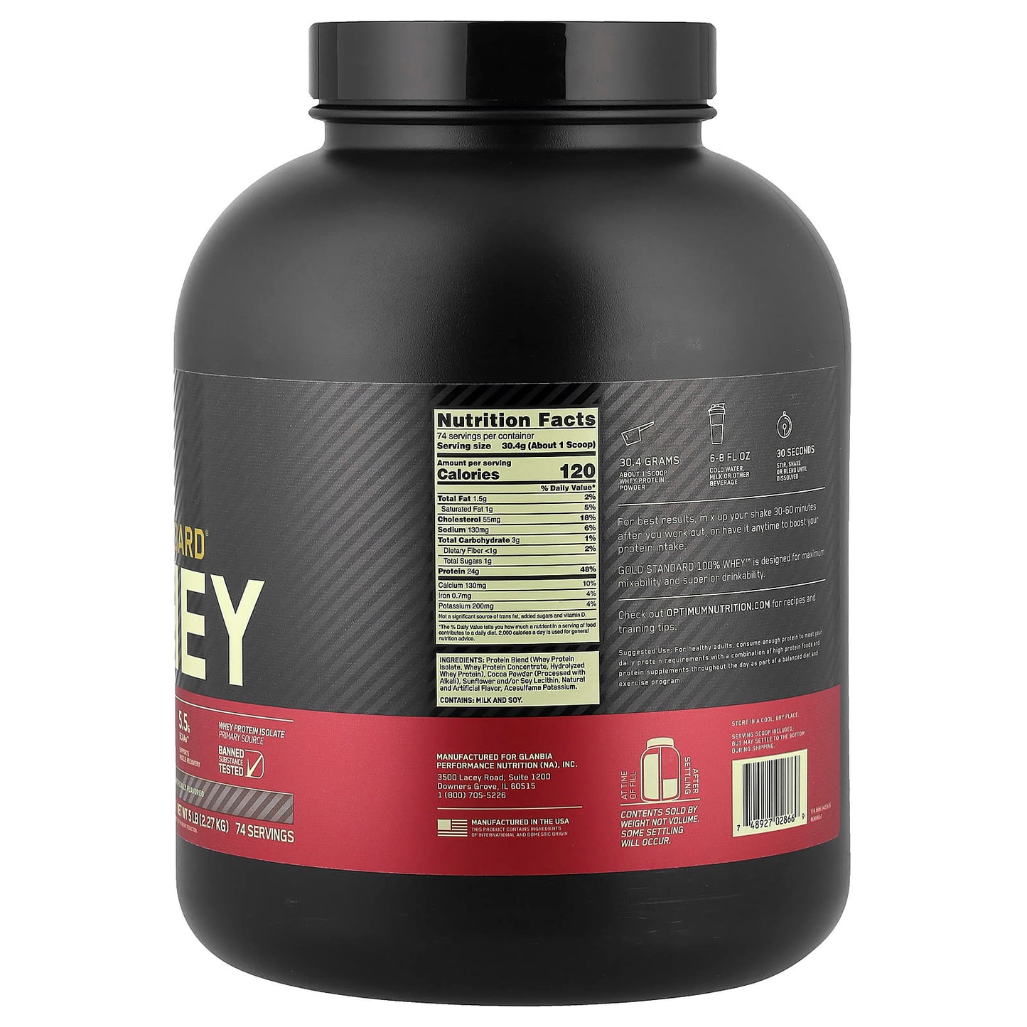 Optimum Nutrition, Gold Standard® 100% Whey, Double Rich Chocolate, 5 lb (2.27 kg) - Image 2