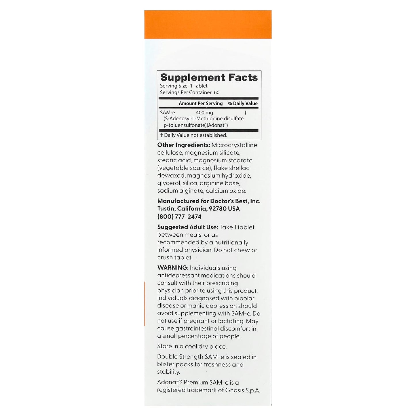 Doctor's Best Double Strength SAM-e 400mg for Mood, Joint, & Liver Health - Image 2