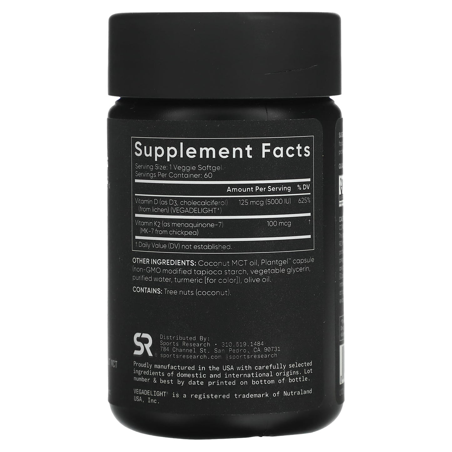 Sports Research, D3 + K2, Plant Based, 125 mcg/100 mcg, 60 Veggie Softgels - Image 2