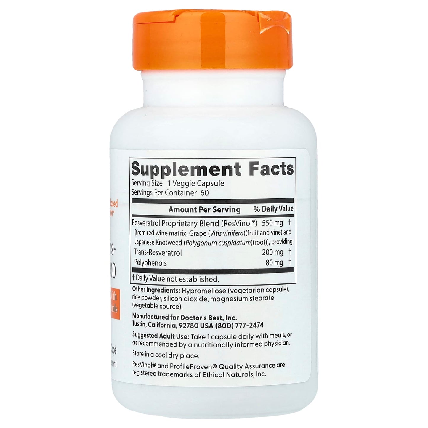 Doctor's Best Trans-Resveratrol 200 - 60 Veggie Caps for Healthy Aging - Image 2