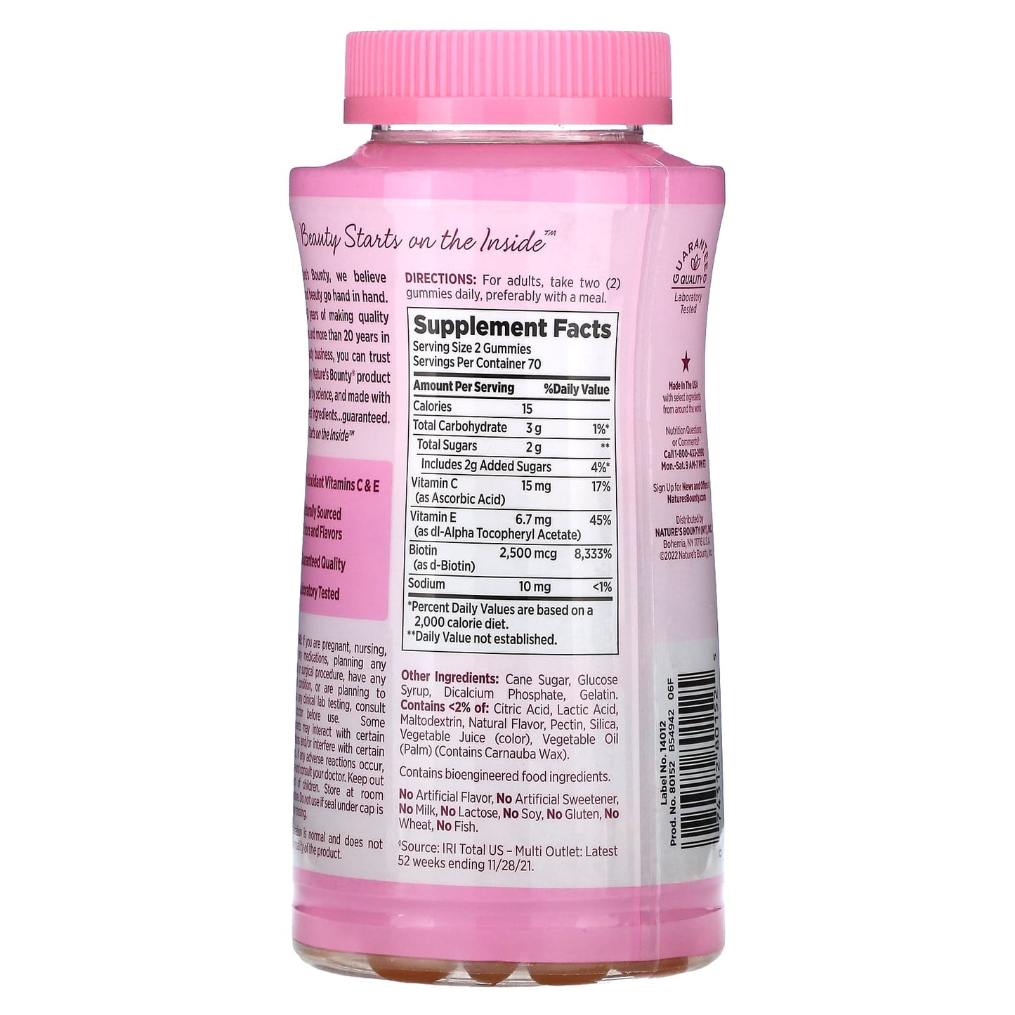 Nature's Bounty, Hair, Skin & Nails Gummies, Strawberry, 140 Gummies - Image 2