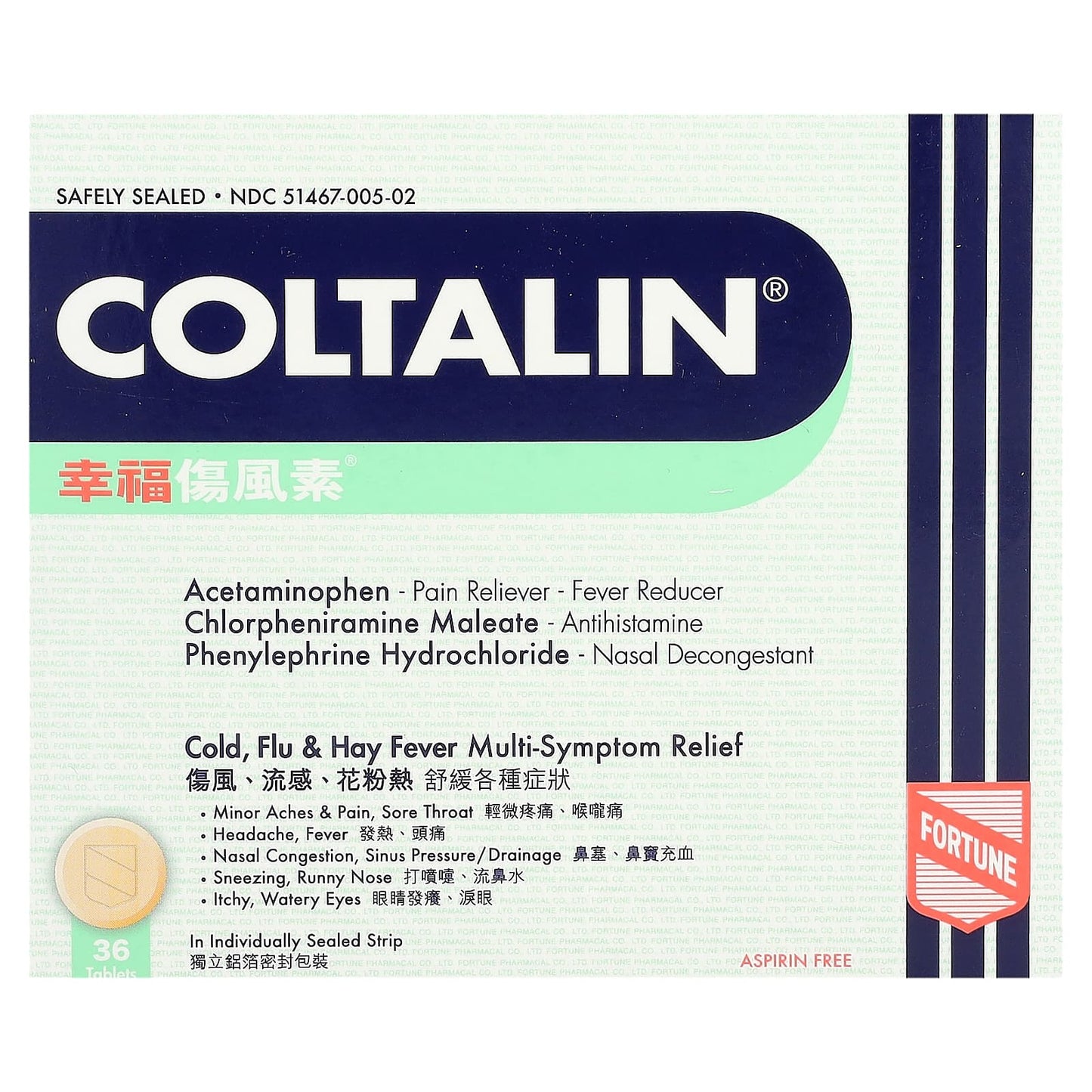 Fortune Pharm Coltalin Cold & Flu Relief 36 Tablets - Image 1