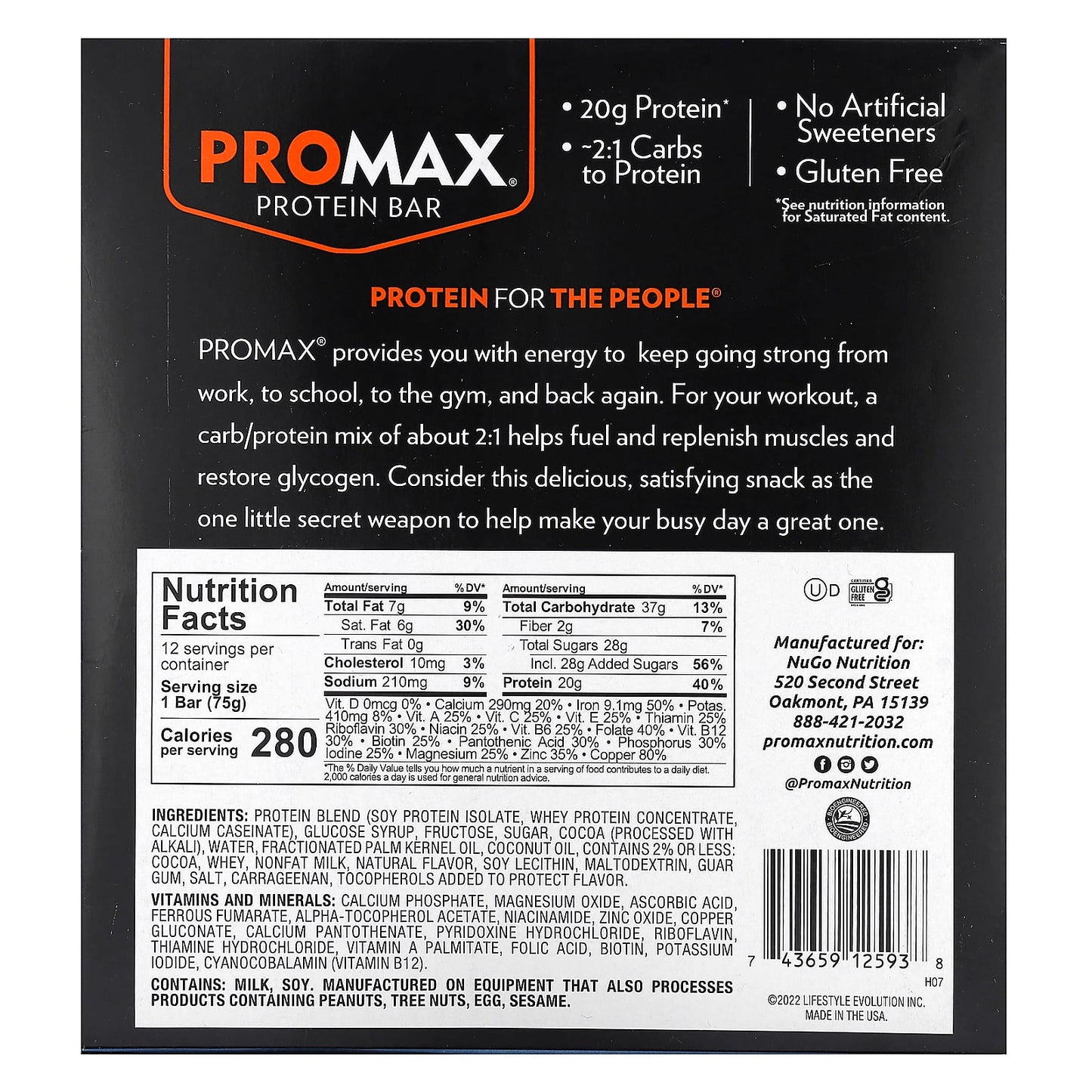 NuGo Nutrition, ProMax Protein Bar, Double Fudge Brownie, 12 Bars, 2.64 oz (75 g) Each - Image 2