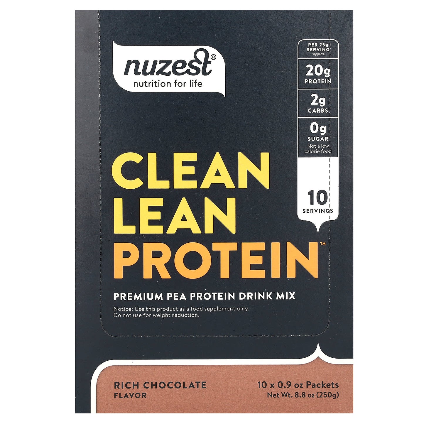 Nuzest, Clean Lean Protein, Rich Chocolate, 10 Packets, 0.9 oz (25 g) Each - Image 1