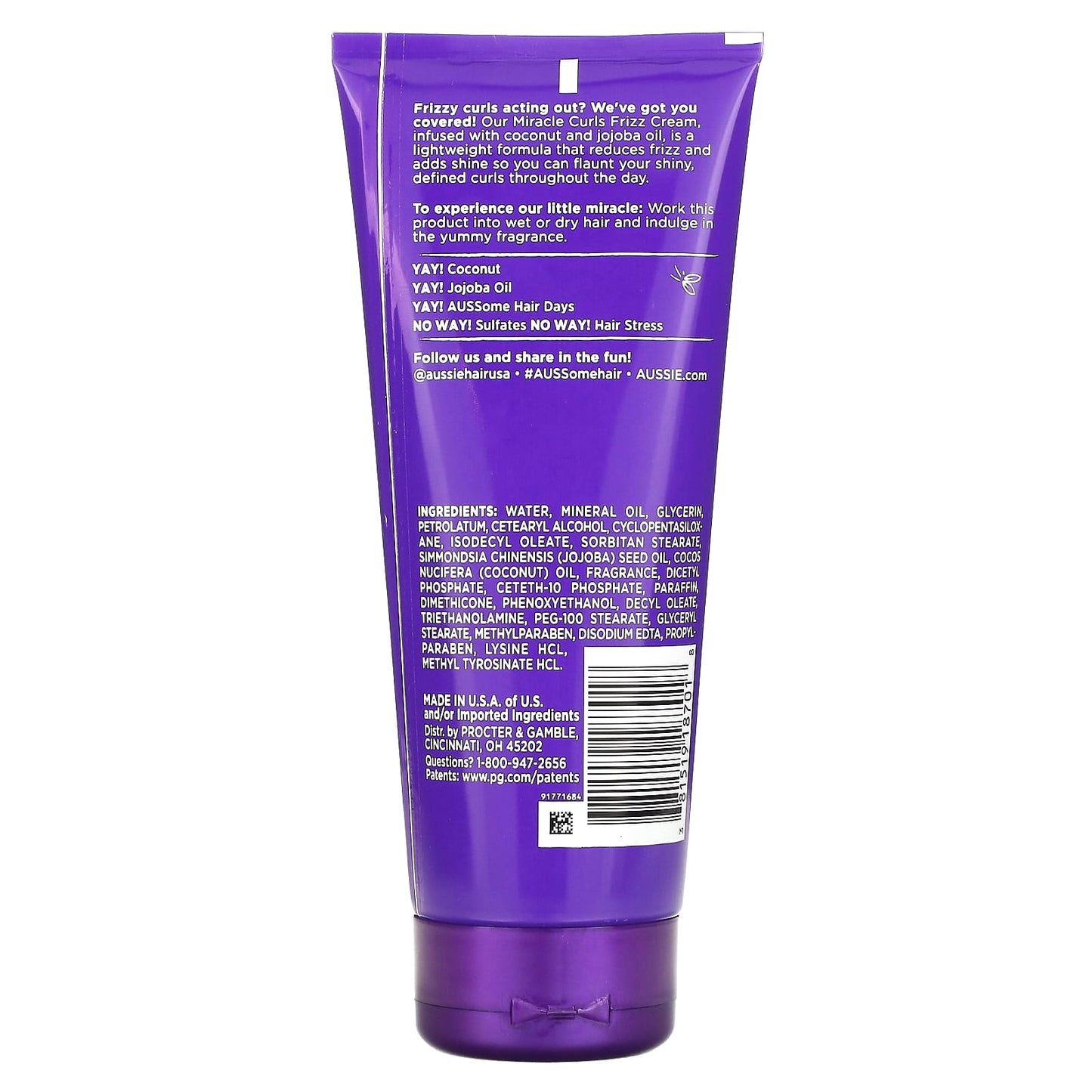 Aussie Miracle Curls Frizz Taming Cream with Coconut & Jojoba Oil - Image 2