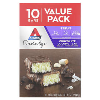 Low-Carb Chocolate Coconut Bars by Atkins, 10 Count, 1.41 oz Each